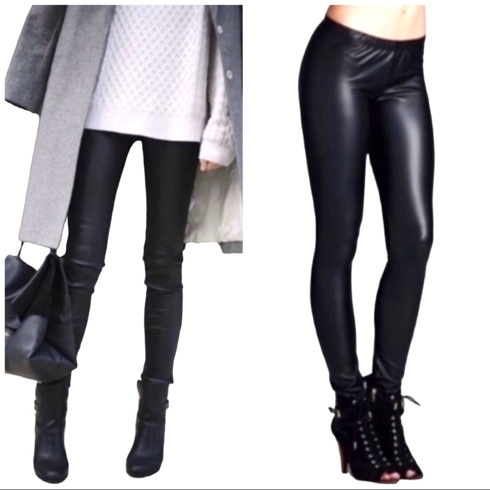 Mid-Rise Black Matte Faux Leather Shiny Leggings! - Picture 8 of 10